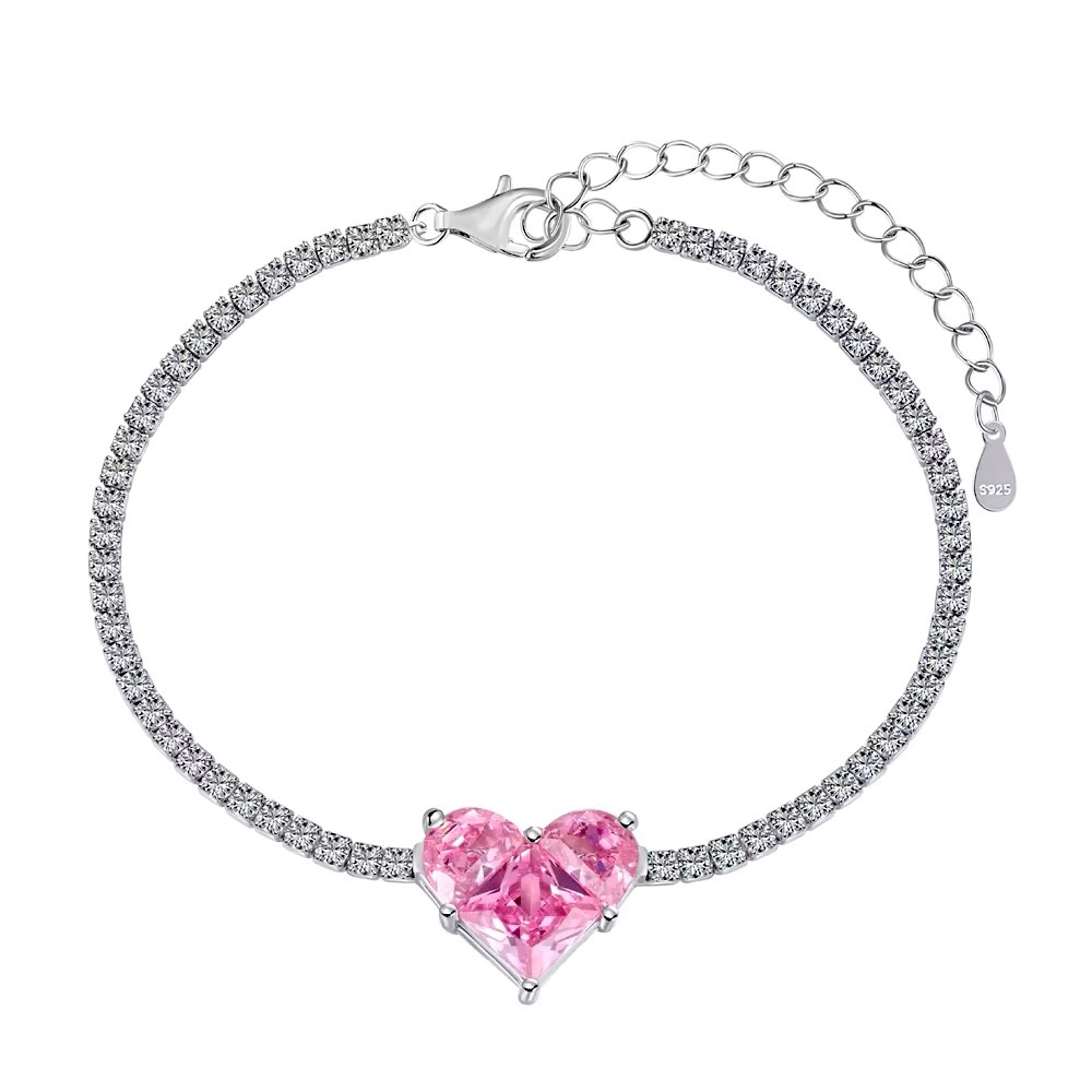 Sweet heart shape bracelet, non tarnish S925 silver plated.